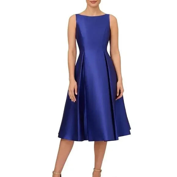 NWT ADRIANNA PAPELL SLEEVELESS MIKADO FIT AND FLARE MIDI DRESS WITH V-BACK - 8 - Picture 4 of 7